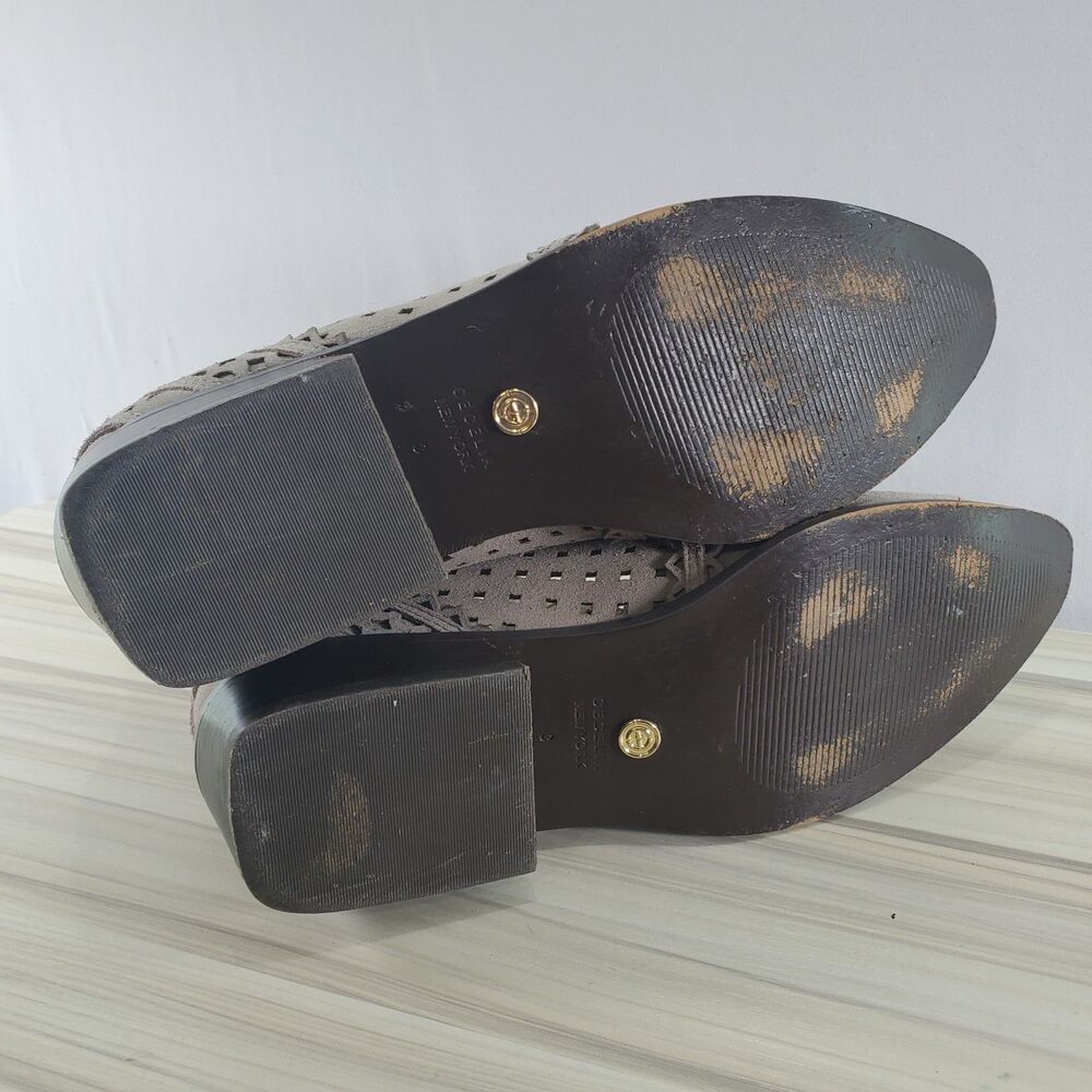 8 Cecelia Anthropologie Tate Suede Bootie Cut Out Perforated Taupe Ankle Boot - Picture 9 of 10